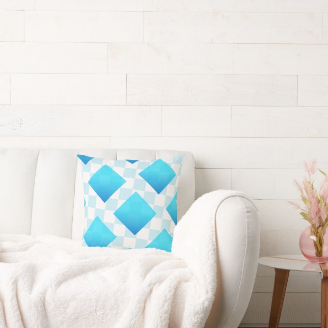 Blue white abstract random geometric throw pillow (Couch)