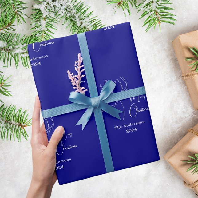 Blue white abstract reindeer modern Christmas Wrapping Paper (Creator Uploaded)