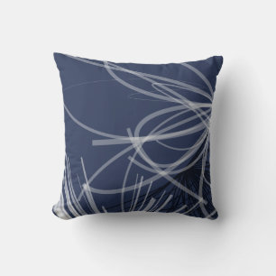 Blue & White Abstract Ribbon Design Throw Pillow