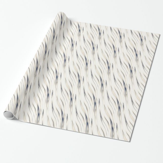 Blue White Abstract Stripes Birthday Wrapping Paper (Unrolled)