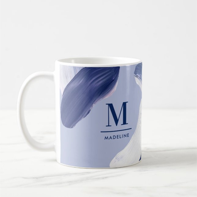 Blue white abstract textured modern hand painted coffee mug (Left)