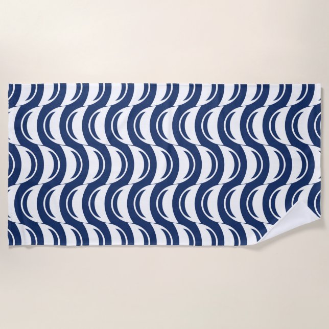 Blue & White Abstract Waves Beach Towel (Front)