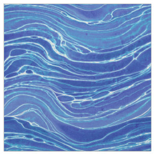 Blue & White Abstract Waves Pattern Fabric