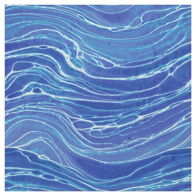 Blue & White Abstract Waves Pattern Fabric (Swatch)