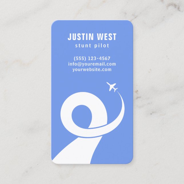 Blue White Acrobatic Plane Silhouette Stunt Pilot Business Card (Front)