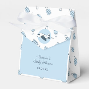 Blue White Airplane + Luggage Pattern Baby Shower Favor Box