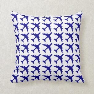 Blue white airplane pattern decorative pillow