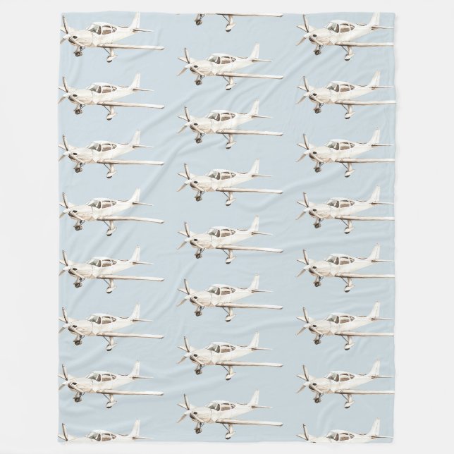 Blue White Airplanes Fleece Blanket (Front)