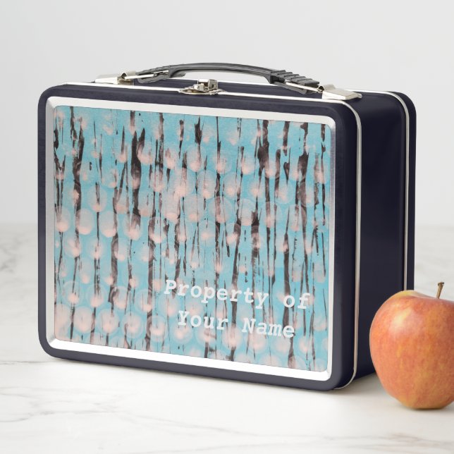 Blue, White, and Black Abstract Art Metal Lunch Box (In Situ)