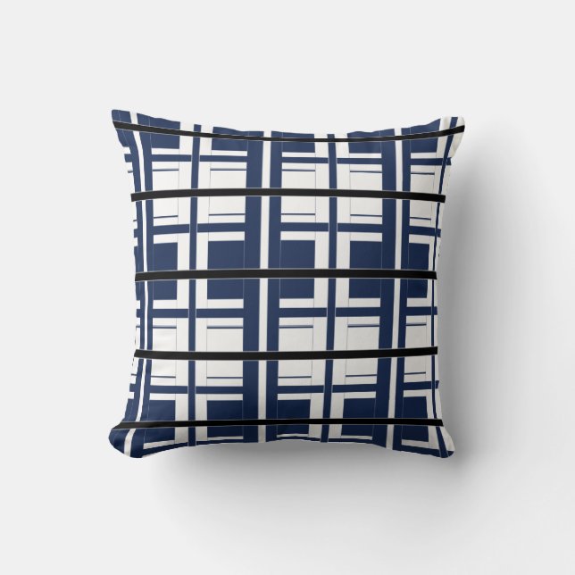 Blue White and Black Classic Throw Pillow (Front)