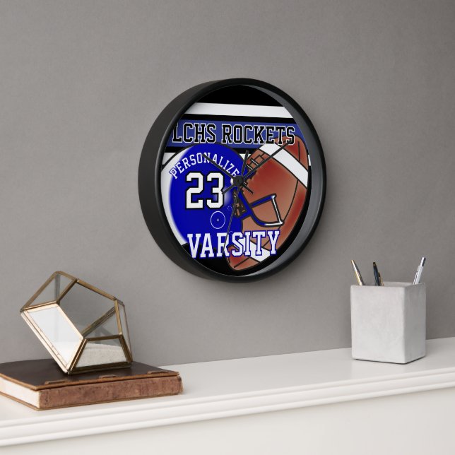 Blue, White and Black Football Jersey | EDITABLE Clock (Office)