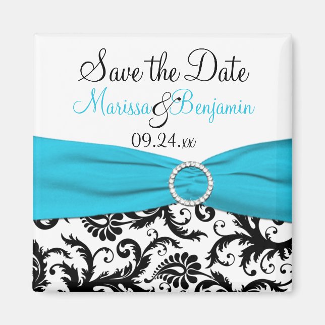 Blue, White, and Black Save the Date Magnet (Front)
