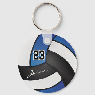 Blue, White and Black Volleyball - Customize Keychain