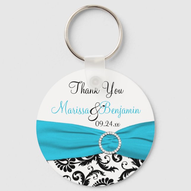 Blue, White, and Black Wedding Favour Key Chain (Front)