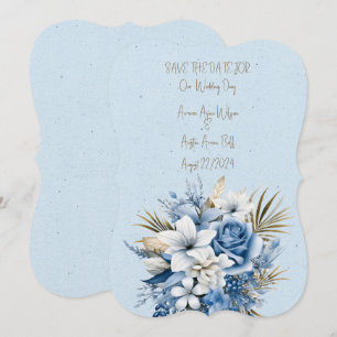 Blue White and Brown Floral Wedding Bouquet Save The Date