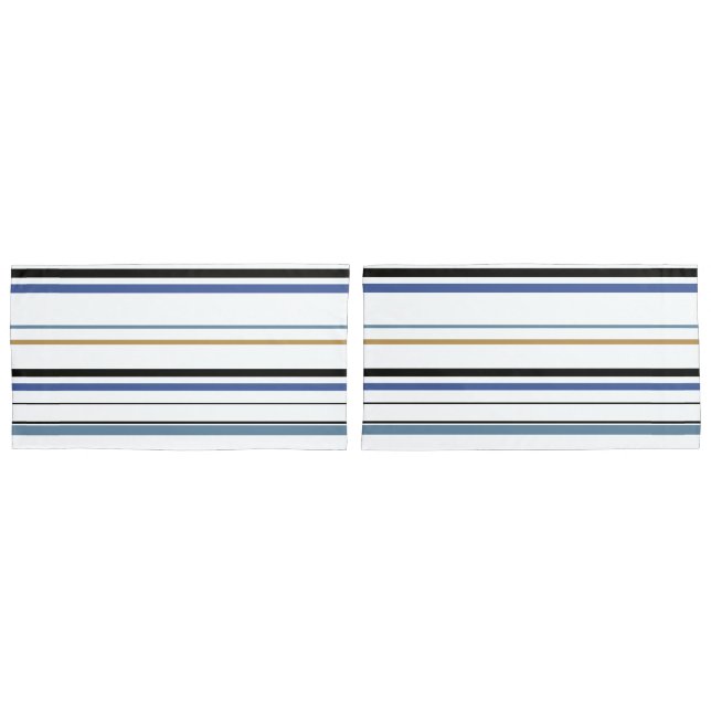 Blue white and gold Beach coastal stripes Pillowcase (Front-Set)