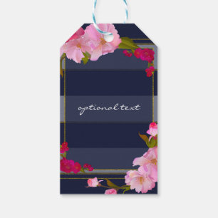Blue White and Gold Modern Floral Chic Glam Party Gift Tags
