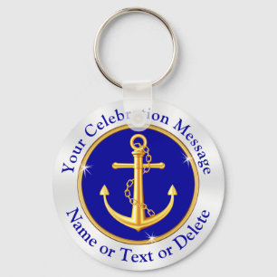 Blue, White and Gold Personalized Anchor Keychains