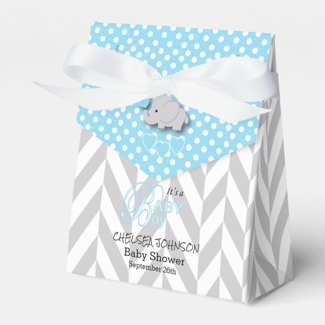 Blue, White and Grey Elephant Favor Box (Front Side)