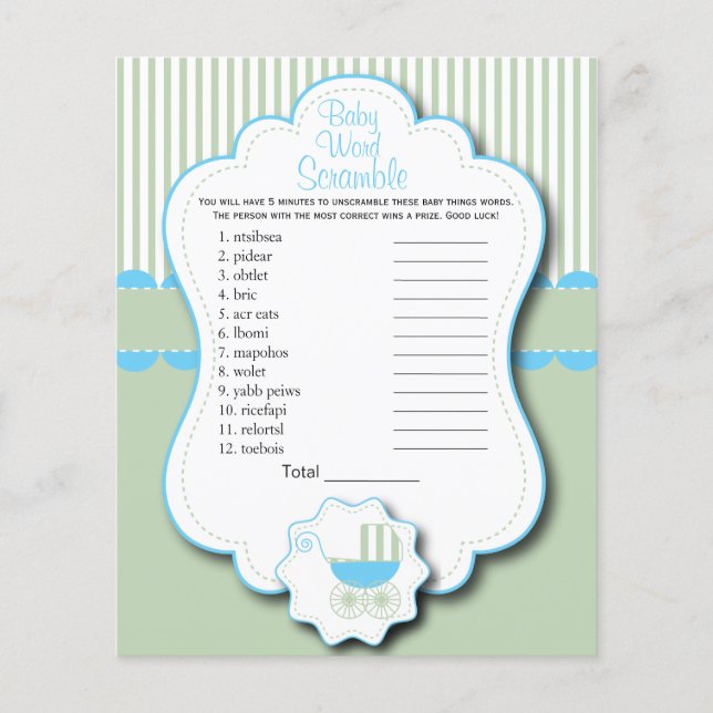 Blue, White and Mint Green  Baby Shower - Scramble Flyer (Front)