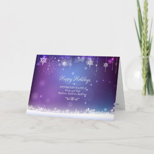 Blue White And Purple Christmas Snowflakes Holiday Card