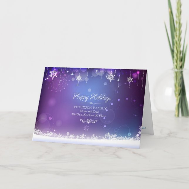 Blue White And Purple Christmas Snowflakes Holiday Card (Front)