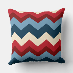 Blue, White and Red chevron Pattern Throw Pillow