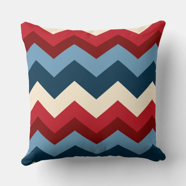 Blue, White and Red chevron Pattern Throw Pillow (Back)