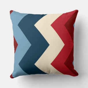 Blue, White and Red chevron Pattern Throw Pillow