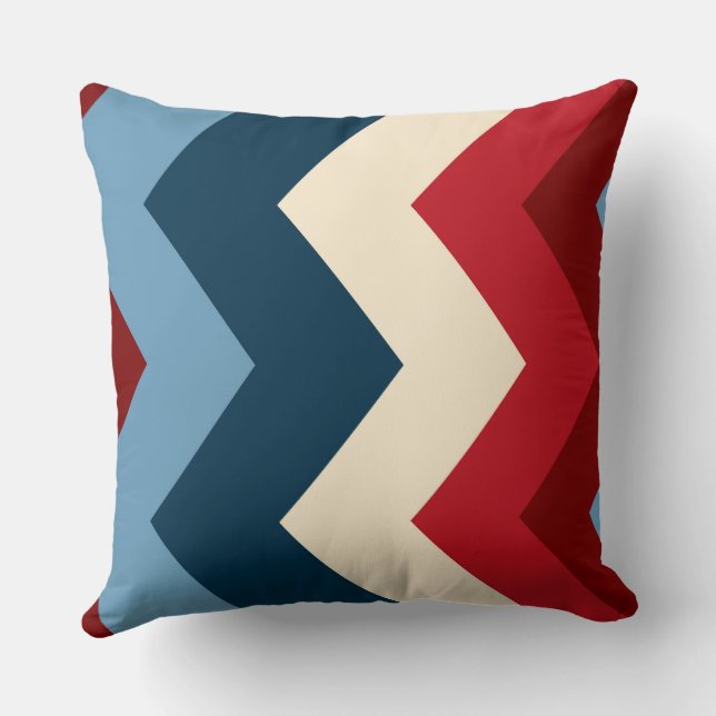 Blue, White and Red chevron Pattern Throw Pillow (Back)