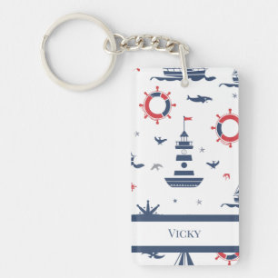 Blue, white and red nautical design keychain