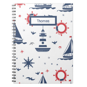 Blue, white and red nautical design notebook