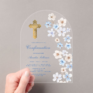 Blue White Anemones Arch Confirmation Acrylic Invitations