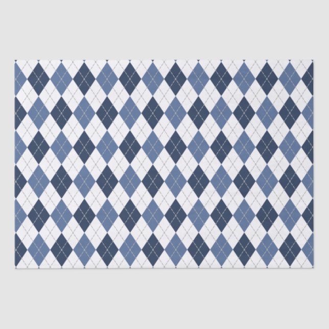 blue white argyle plaid tissue paper (Front)