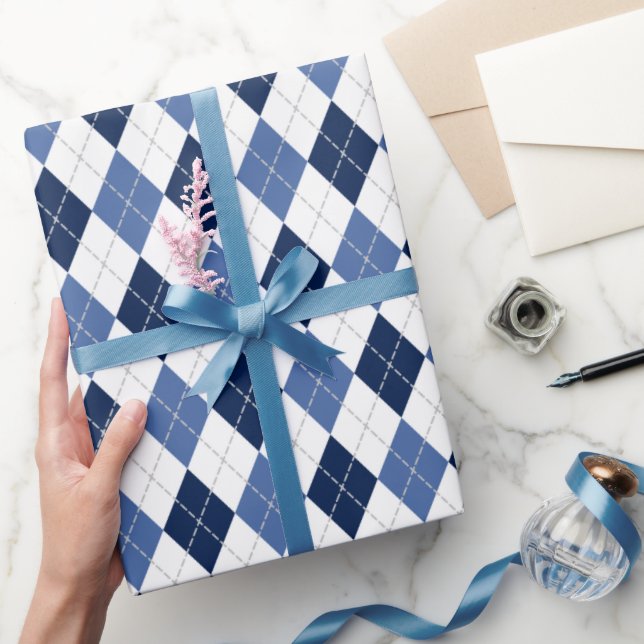blue white argyle plaid wrapping paper (Gifting)