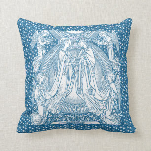 Blue White Assumption of Mary Jesus Religious Throw Pillow