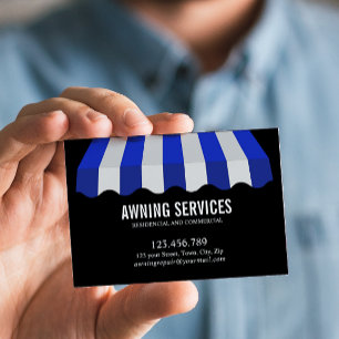 Blue White Awning Services Cleaning Professional Business Card