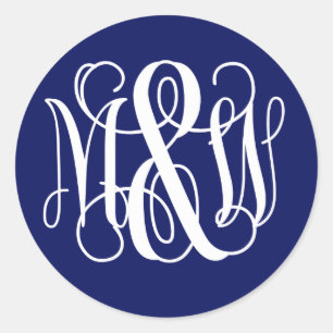 Blue White B&G Vine Script Monogram DIY BG Classic Round Sticker