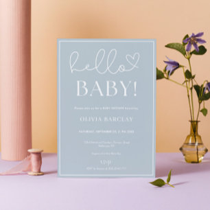 Blue White Baby Boy Shower Invitation