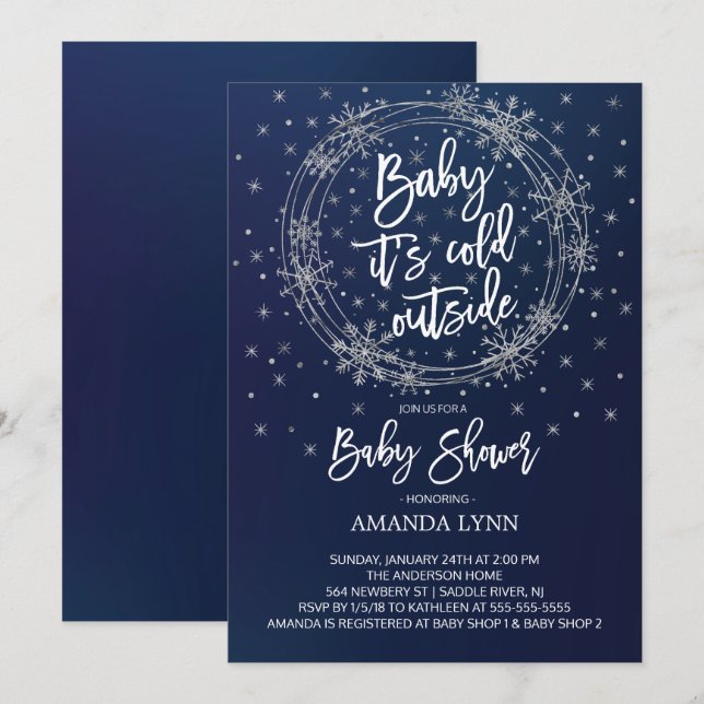 Blue & White Baby It's Cold Outside Baby Shower Invitation (Front/Back)