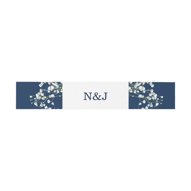 Blue & White Babys Breath Floral Elegant Wedding Invitation Belly Band (Flat)