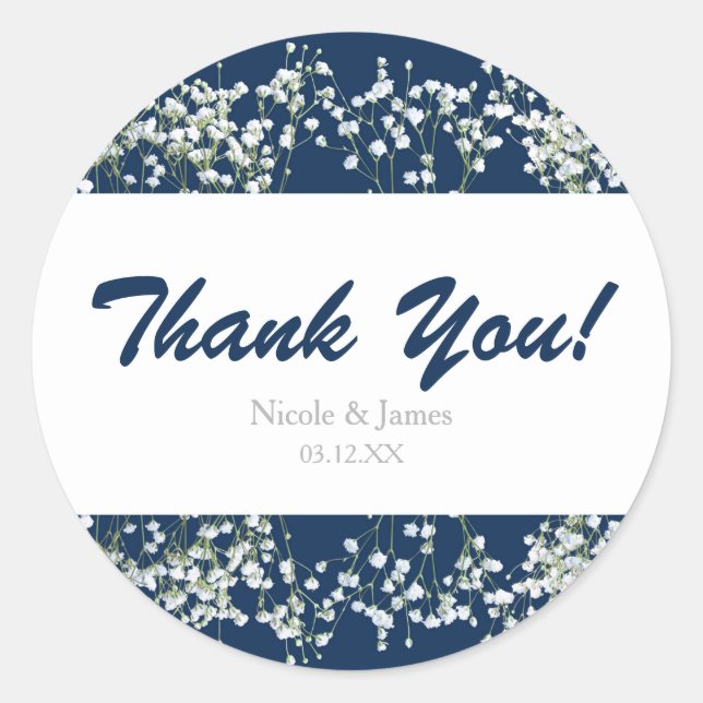 Blue & White Babys Breath Wedding Stickers (Front)