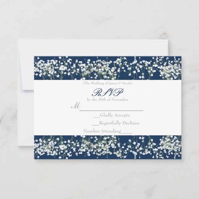 Blue & White Babys Respiration mariage carte RSVP (Devant)
