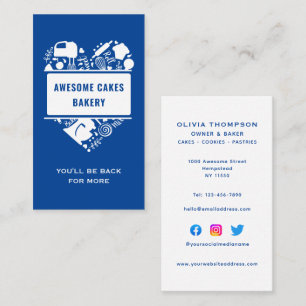 Blue White Baker Bakery Cakes Cookies Pastry Chef Business Card