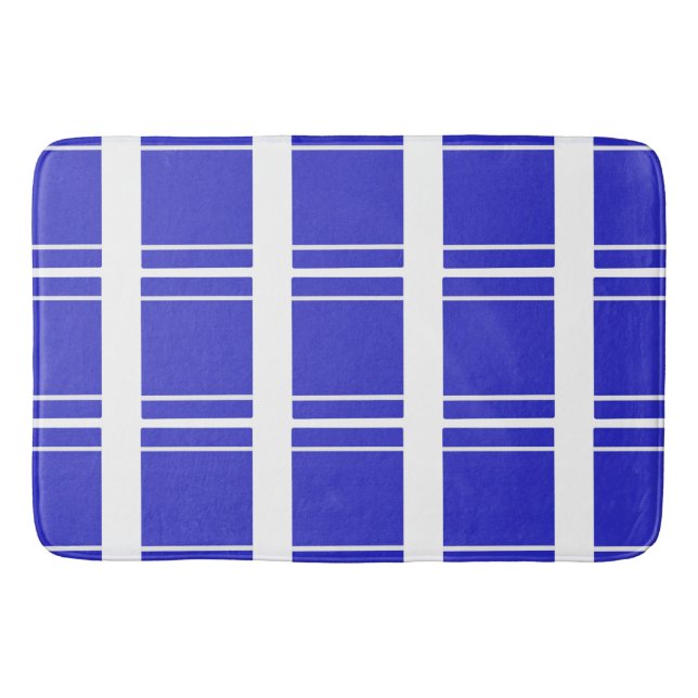 Blue White Banded Stripe Bath Mat (Front)