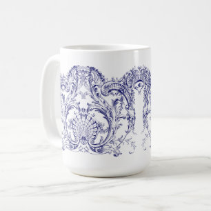 Blue & White Baroque Rococo Cartouche Frieze Coffee Mug