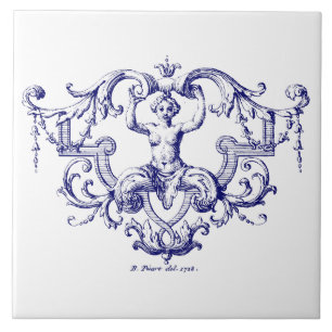 Blue & White Baroque Rococo Mermaid Tile