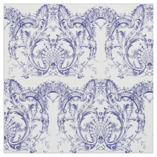 Blue & White Baroque Rococo Pattern Fabric