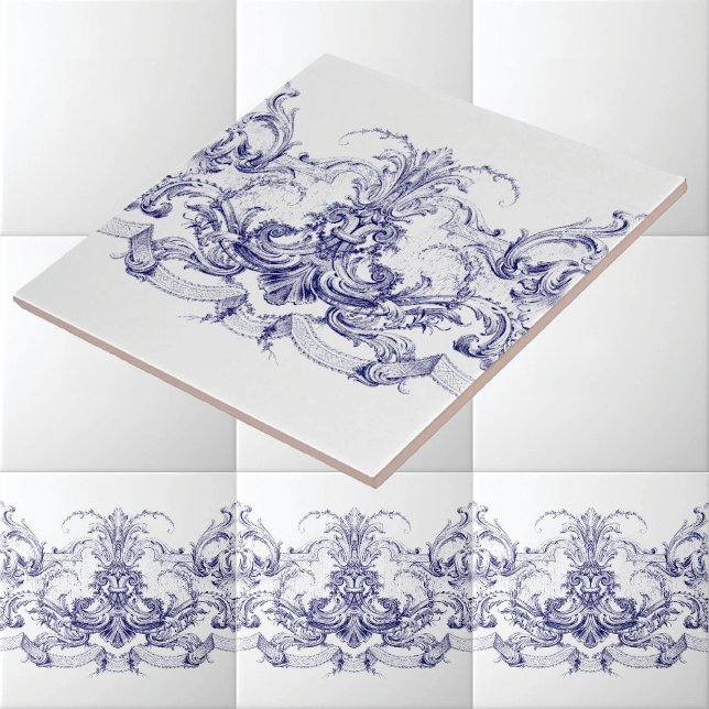 Blue & White Baroque Rococo Rocaille Frieze Tile (Creator Uploaded)