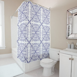Blue & White Baroque Rococo Seashells Pattern